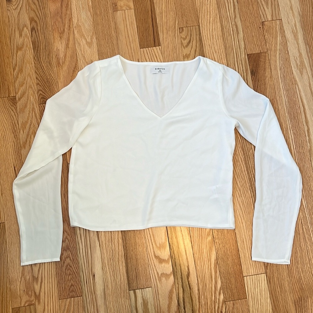 GUC Babaton collarless white blouse in XXS